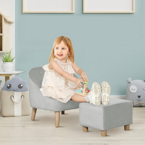 HOMCOM Toddler Chair 2pcs Kids Sofa Set Sofa & Ottoman for 3-5 years old Grey