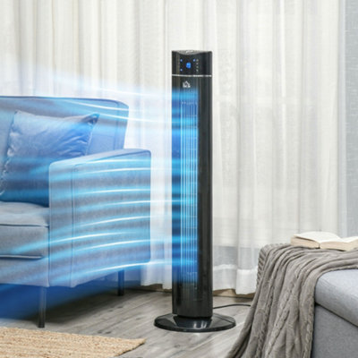 HOMCOM Tower Fan Anion Cooling Bedroom w/ Oscillating, Remote Controller, Black