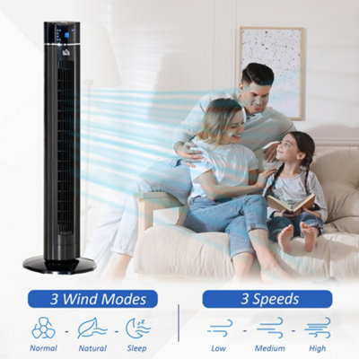 HOMCOM Tower Fan Anion Cooling Bedroom w/ Oscillating, Remote Controller, Black