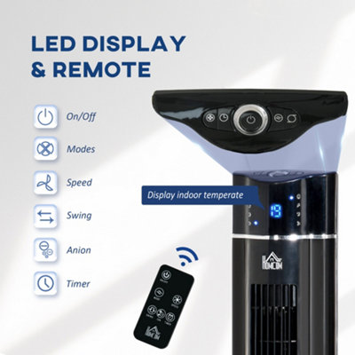 HOMCOM Tower Fan Anion Cooling Bedroom w/ Oscillating, Remote Controller, Black