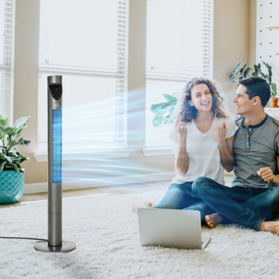 HOMCOM Tower Fan Cooling with Ionizer, Air Filter, Oscillating, Timer, Grey