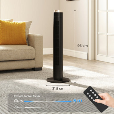 HOMCOM Tower Fan, Standing Floor Fan with Remote Control Black