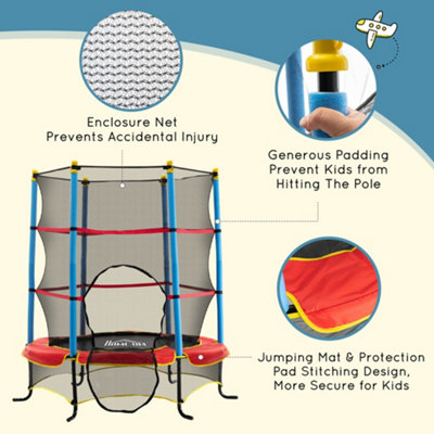 HOMCOM Trampoline for Kids w/Enclosure Net Built-in Zipper Safety Pad 3-6 Year