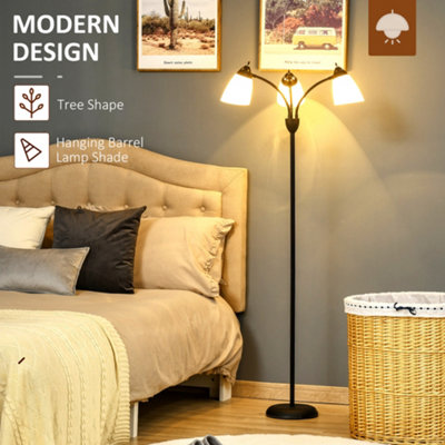 HOMCOM Tree Floor Lamp with 3 Adjustable Light, Industrial Standing Lamp, Black