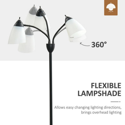 HOMCOM Tree Floor Lamp with 3 Adjustable Light, Industrial Standing Lamp, Black