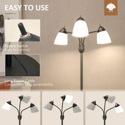 HOMCOM Tree Floor Lamp with 3 Adjustable Light, Industrial Standing Lamp, Black