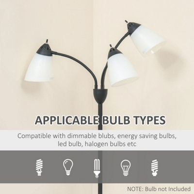 HOMCOM Tree Floor Lamp with 3 Adjustable Light, Industrial Standing Lamp, Black