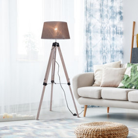 HOMCOM Tripod Floor Lamp Freestanding Bedside Light with Fabric Shade Grey