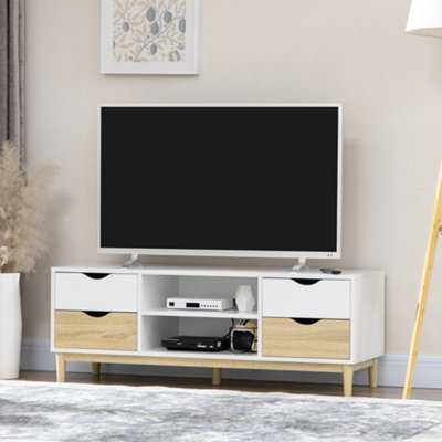 HOMCOM TV Cabinet Stand with 4 Drawers and Storage Shelf for Living ...