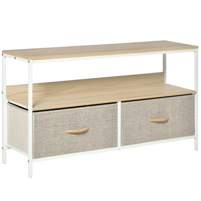 HOMCOM TV Cabinet, TV Console Unit with 2 Foldable Linen Drawers Maple Colour