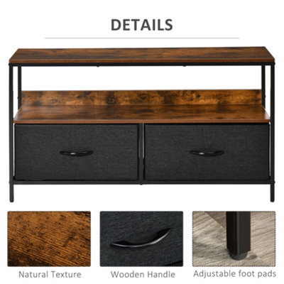 HOMCOM TV Cabinet, TV Console Unit with 2 Foldable Linen Drawers Rustic Brown