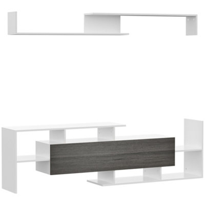HOMCOM TV Cabinet Unit w/ Wall-Mounted Shelf, Open Shelves White and Grey