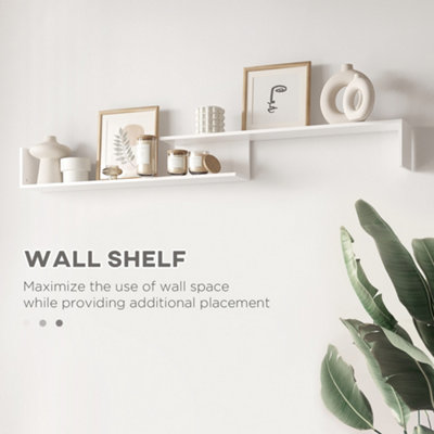 HOMCOM TV Cabinet Unit w/ Wall-Mounted Shelf, Open Shelves White and Grey