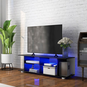 HOMCOM TV Stand 145cm TV Unit with Glass Shelves RGB LED Light for 60"TV Black