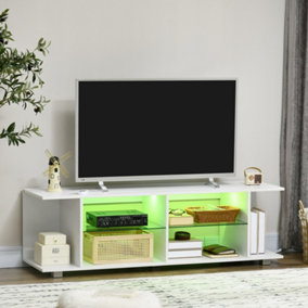HOMCOM TV Stand 145cm TV Unit with Glass Shelves RGB LED Light for 60"TV White