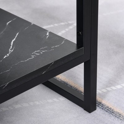 HOMCOM Two-Tier Coffee Table with Marble Effect Shelf and Metal Frame Black