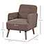 HOMCOM Upholstered Armchair, Nature Wood Frame Living Room Chairs with Birch Wood Legs & Thick Padding Seat, Brown