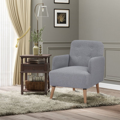 HOMCOM Upholstered Armchair Nature Wood Frame Living Room Chairs