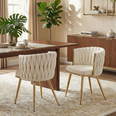 HOMCOM Upholstered Kitchen Chairs Set of 2 with Wrap-around Backrest, Cream
