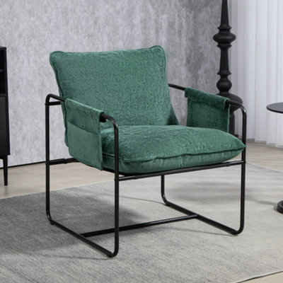 HOMCOM Upholstered Reading Chair with Side Pockets and Steel Frame, Green