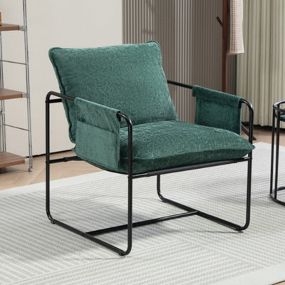 HOMCOM Upholstered Reading Chair with Side Pockets and Steel Frame, Green