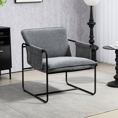 HOMCOM Upholstered Reading Chair with Side Pockets and Steel Frame, Grey