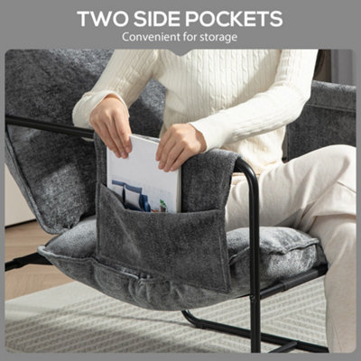HOMCOM Upholstered Reading Chair with Side Pockets and Steel Frame, Grey