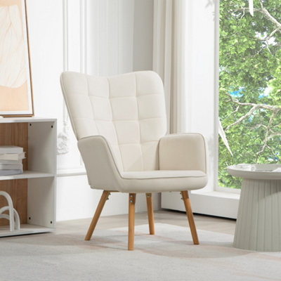 HOMCOM Upholstered Tufted Wingback Armchair with Seat Padding, Cream White