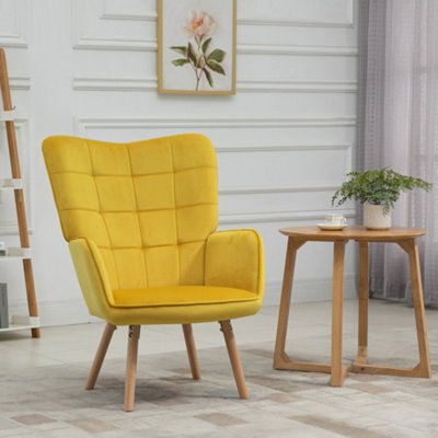 HOMCOM Upholstered Tufted Wingback Armchair with Seat Padding, Yellow
