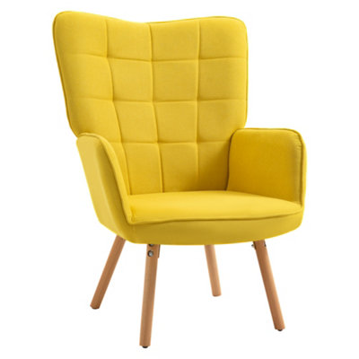 HOMCOM Upholstered Tufted Wingback Armchair with Seat Padding, Yellow