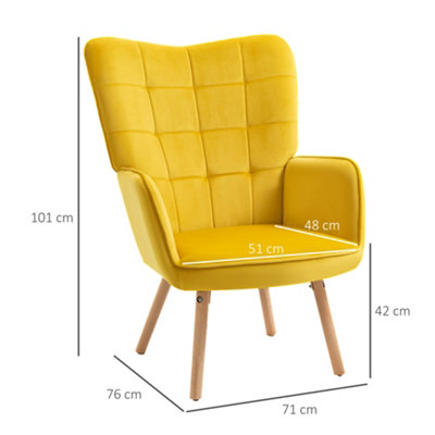 HOMCOM Upholstered Tufted Wingback Armchair with Seat Padding, Yellow