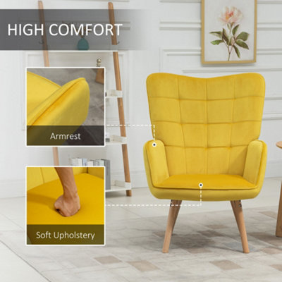 HOMCOM Upholstered Tufted Wingback Armchair with Seat Padding, Yellow