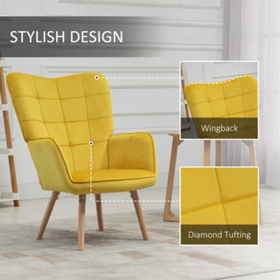 HOMCOM Upholstered Tufted Wingback Armchair with Seat Padding, Yellow