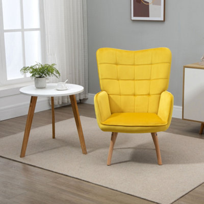 HOMCOM Upholstered Tufted Wingback Armchair with Seat Padding, Yellow
