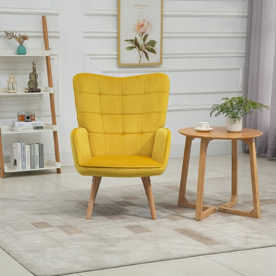HOMCOM Upholstered Tufted Wingback Armchair with Seat Padding, Yellow