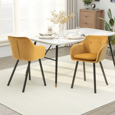 HOMCOM Upholstered Velvet Fabric Bucket Seat Dining Armchair Set of 2 Yellow