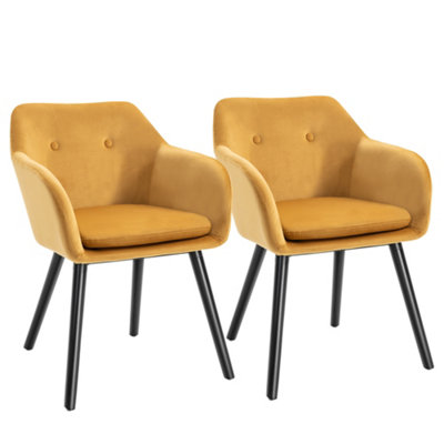 HOMCOM Upholstered Velvet Fabric Bucket Seat Dining Armchair Set of 2 Yellow