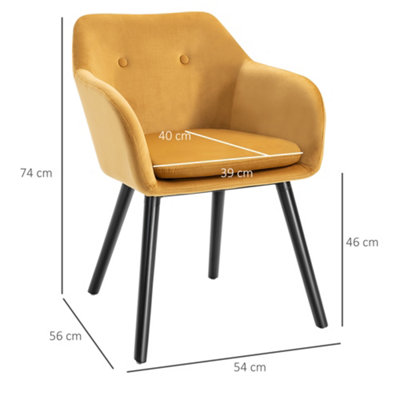 HOMCOM Upholstered Velvet Fabric Bucket Seat Dining Armchair Set of 2 Yellow