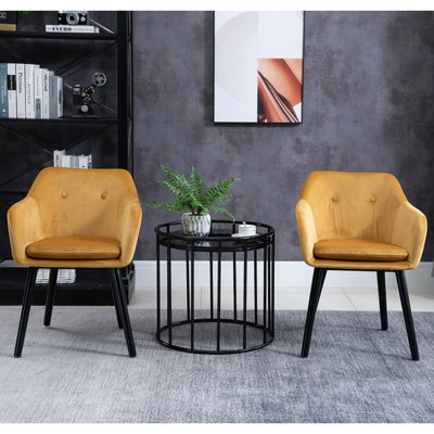 HOMCOM Upholstered Velvet Fabric Bucket Seat Dining Armchair Set of 2 Yellow
