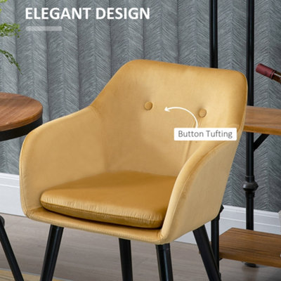 HOMCOM Upholstered Velvet Fabric Bucket Seat Dining Armchair Set of 2 Yellow