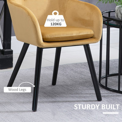 HOMCOM Upholstered Velvet Fabric Bucket Seat Dining Armchair Set of 2 Yellow