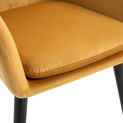 HOMCOM Upholstered Velvet Fabric Bucket Seat Dining Armchair Set of 2 Yellow
