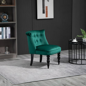 HOMCOM Velvet Accent Chair Tufted Wingback Chair w/ Rubber Wood Legs Dark Green