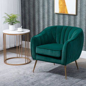 HOMCOM Velvet Armchair Tub chair with Golden Metal Leg Living Room Furniture Green