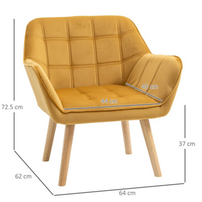 HOMCOM Velvet-Feel Accent Chair w/ Wide Arms Slanted Back Wood Legs Yellow