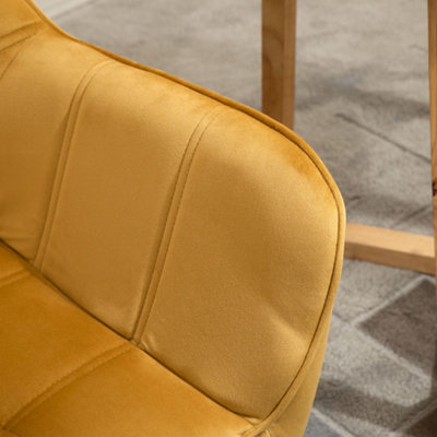 HOMCOM Velvet-Feel Accent Chair w/ Wide Arms Slanted Back Wood Legs Yellow