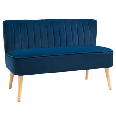 HOMCOM Velvet-Feel Double Sofa w/ Wood Frame Foam Padding High Back, Blue