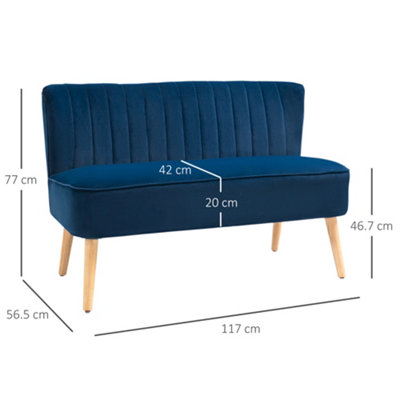 HOMCOM Velvet-Feel Double Sofa w/ Wood Frame Foam Padding High Back, Blue