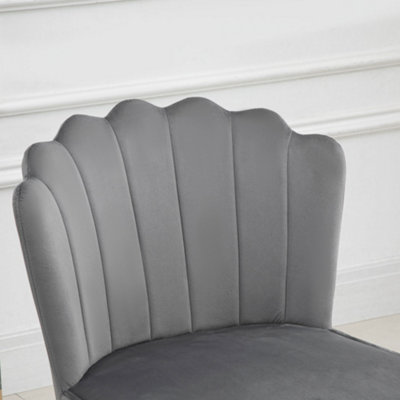 HOMCOM Velvet Feel Shell Accent Chair Home Bedroom Lounge Metal Legs Grey