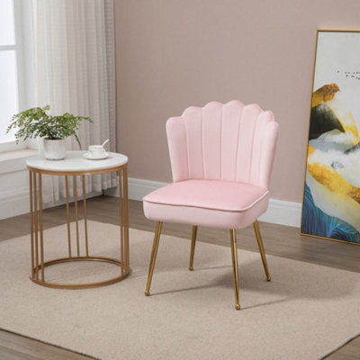 HOMCOM Velvet-Feel Shell Accent Chair Home Bedroom Lounge Metal Legs Pink